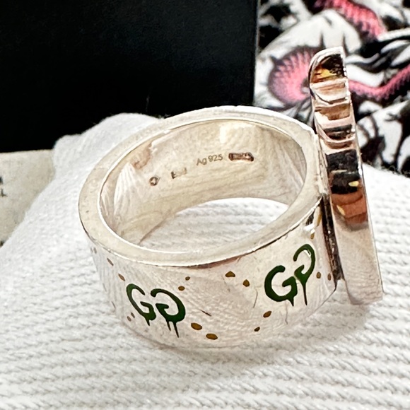 NWOT authentic Gucci Sterling Silver Enamel GucciGhost Pineapple GG Ring us6 - Picture 6 of 16